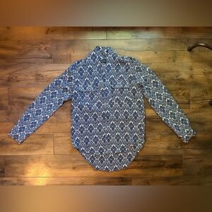 Alloy Apparel Blue & White Boho Print Tunic Button Down – Size Large